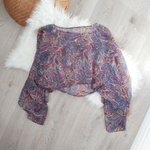 Love Squared Floral Boho Sheer Floral Top Blouse